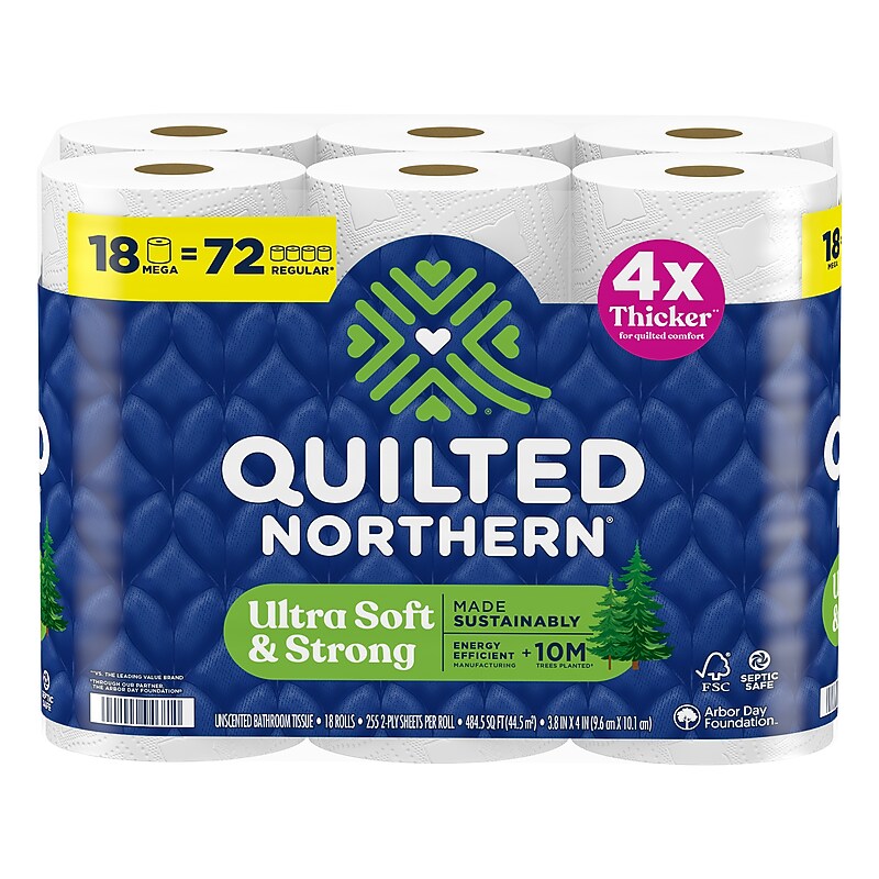 Quilted Northern Ultra Soft & Strong Toilet Paper, 2-ply, White, 295 Sheets/Roll, 18 Rolls/Case (946325/94475501) image 1