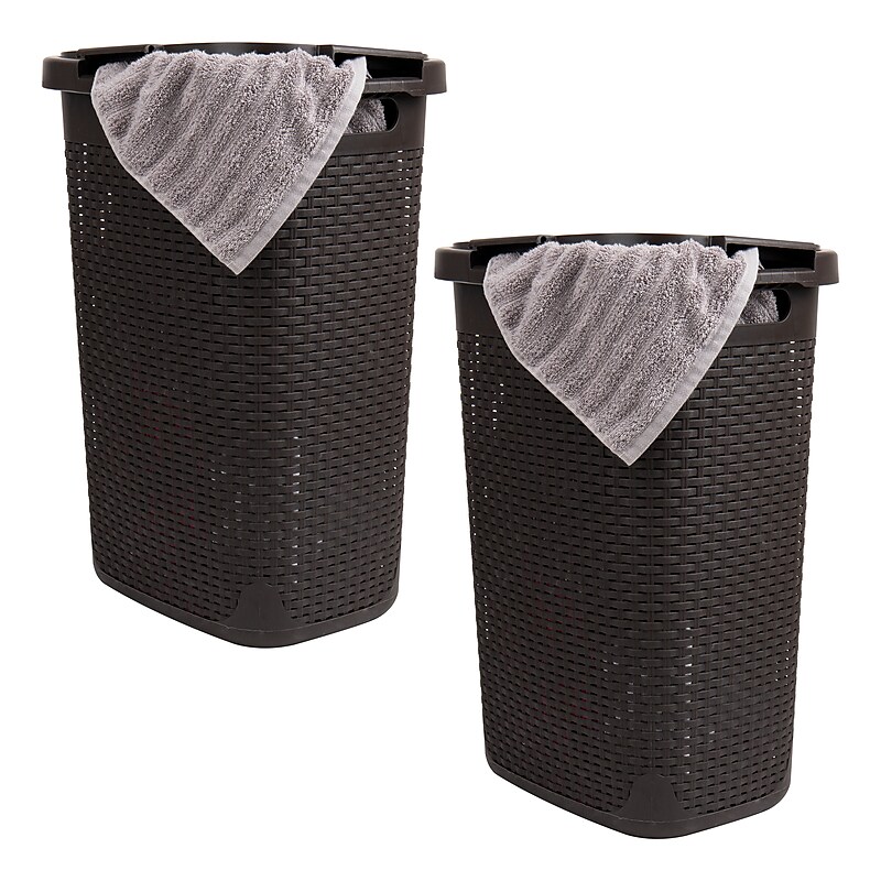 Mind Reader 15.85-Gallon Laundry Hamper with Lid, Plastic, Brown, 2/Set (60HAMP2PK-BRN) image 1
