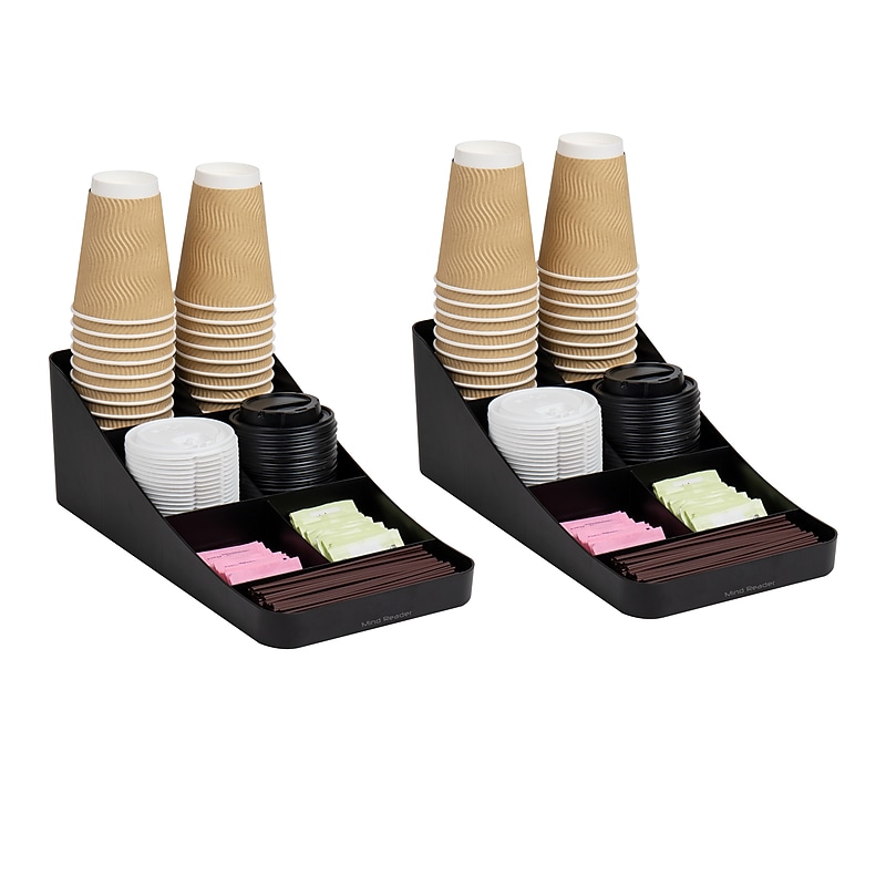 Mind Reader Plastic 7-Compartment Coffee Cup and Condiment Organizer, Black, 2/Pack (2COMP7-BLK) image 1