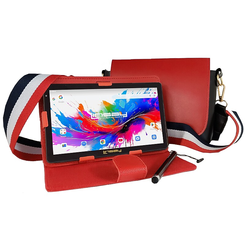 Linsay 7" Octa Core Tablet, WiFi, 128GB SSD, Android 15, Bundled with Stylus Pen, Red Case & Handbag (F7UXD128COOLRED) image 1
