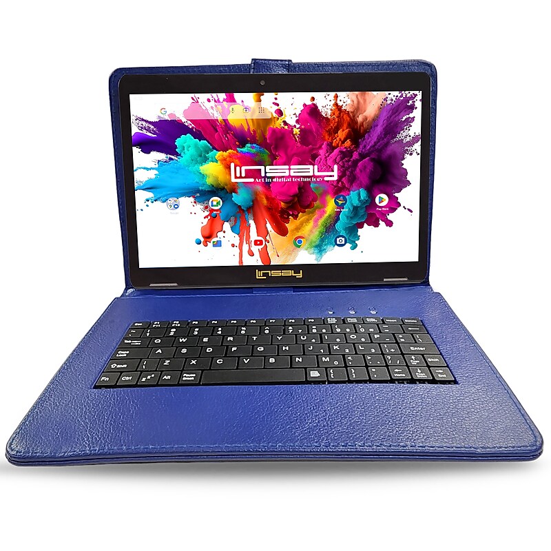 LINSAY 10.1"OCTA CORE 128GB Storage Android 13 Tablet with Blue Style Keyboard and Pen Stylus image 1