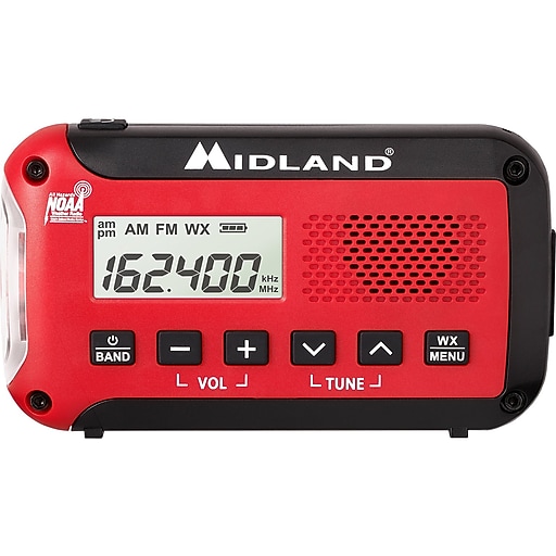 MIDLAND RADIO E+READY Emergency Alert Weather Radio, Red/Black (ER10VP) Staples