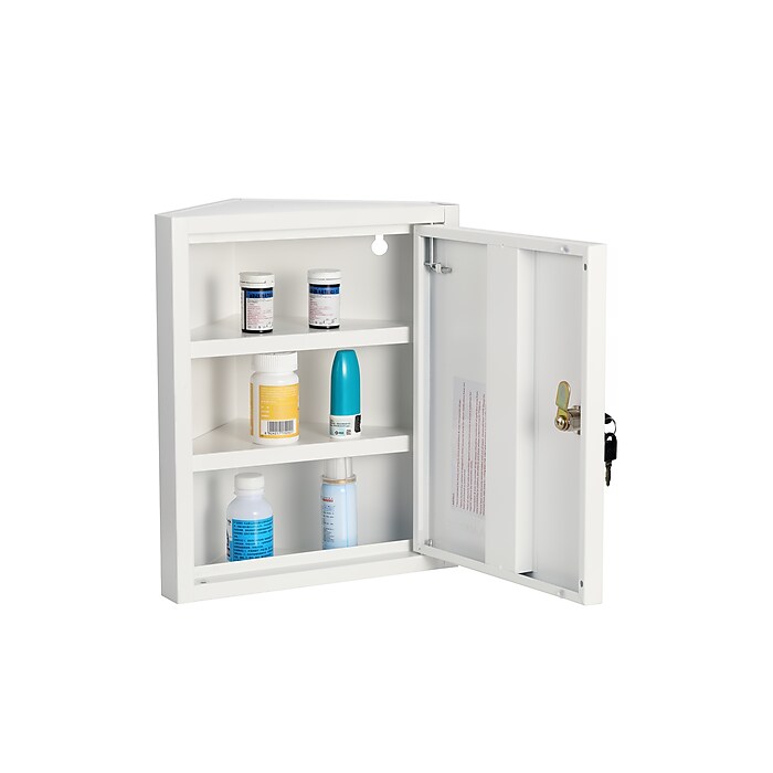 Viva Comfort Steel 2-Shelf Corner Mount Locking Medicine Medical