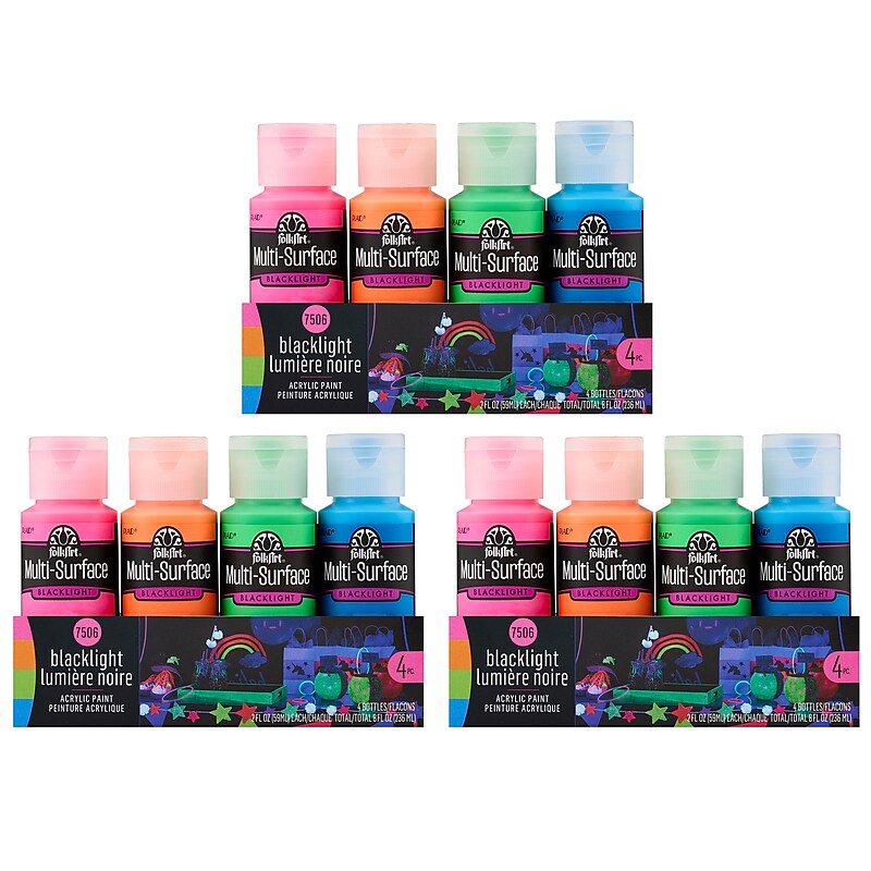 FolkArt Multi-Surface Acrylic Paint Set, 2oz., Neon Blacklight, 4/Pack, 3 Packs/Bundle (FLK7506-3) image 1