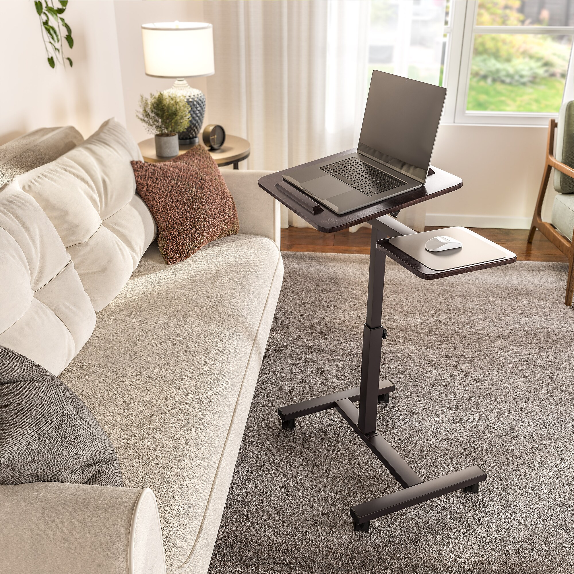Seville Classics airLIFT 26″W Manual Rectangular Tilting Height Adjustable Mobile Sitting Desk, Walnut (WEB662) Sansujyuku sansujyuku.com