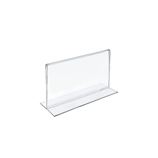 Azar Displays Double-Foot Acrylic Sign Holders, 6 x 4, Clear, Pack Of 10