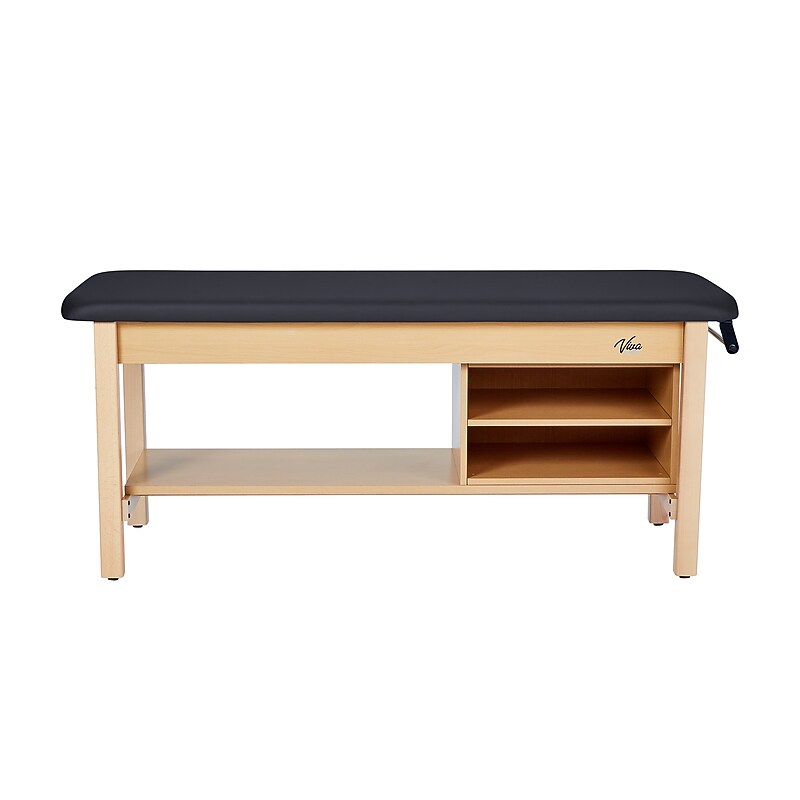 Aristo Wood H-Brace Physician Exam Table with Shelf, Cabinet, Paper Cutter, and Holder, 500lbs. Capacity, Black image 1