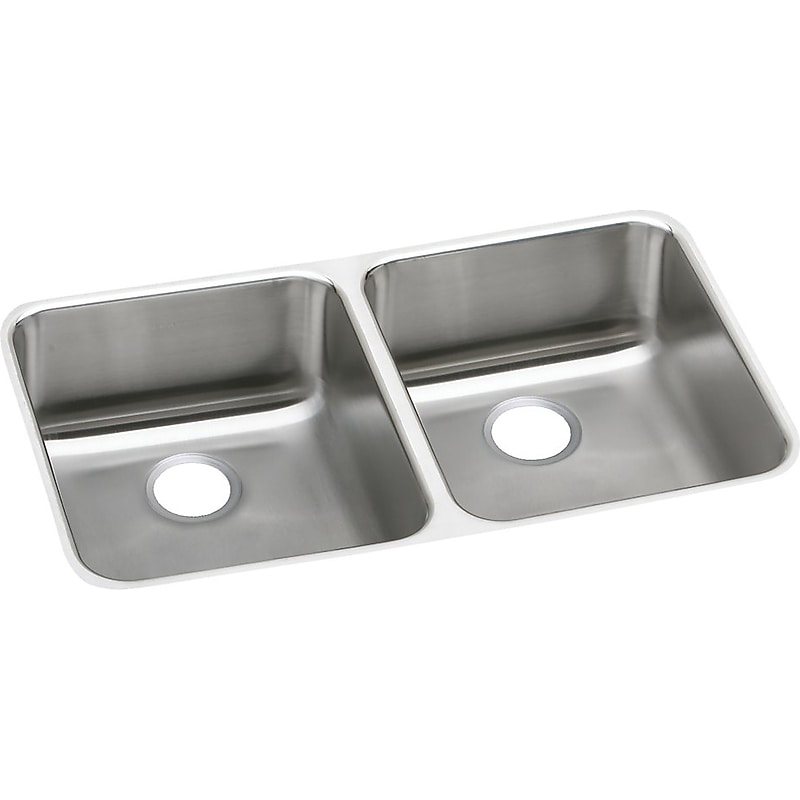 Elkay Lustertone Classic Double-Bowl Undermount Sink, 16.5" x 31.75" x 5.38", Stainless Steel, Lustrous Satin (ELUHAD321655) image 1