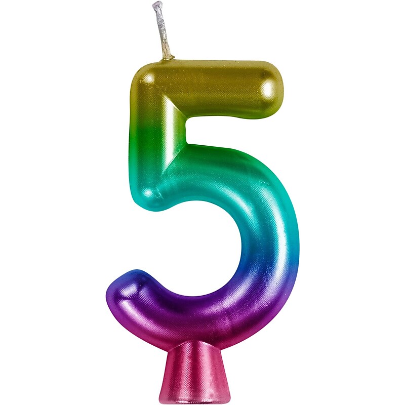Creative Converting Metallic 5 Birthday Candles, Rainbow, 12/Pack (365109) image 1
