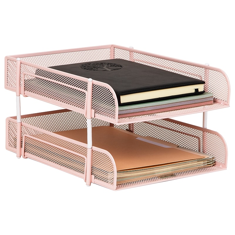 Mind Reader 2-Compartment Stackable Metal Tray, Pink (CSTACK2-PNK) image 1