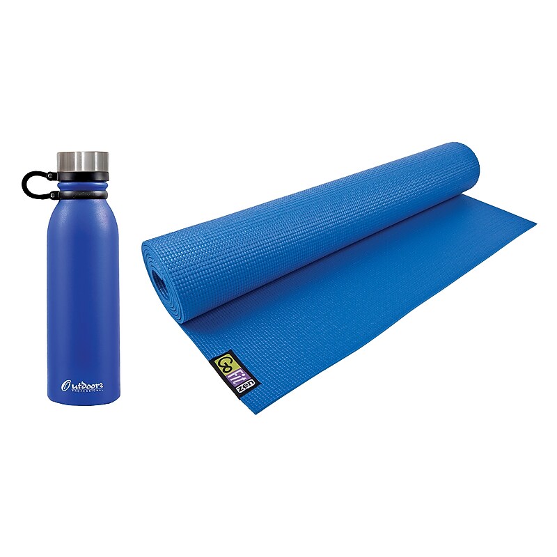 GoFit Yoga Mat & Outdoors Professional 20oz. Stainless Steel Double-Walled Vacuum-Insulated Travel Bottle, Blue (KITGOFOTDZ1) image 1