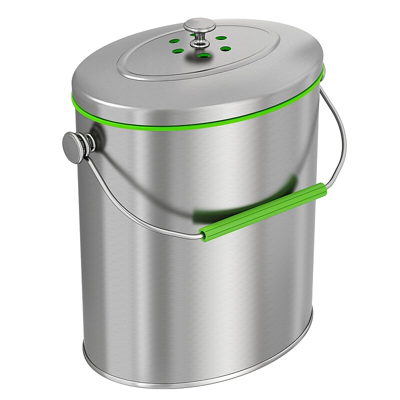 iTouchless 1.6-Gallon Indoor Compost Bin, Silver/Green (CB06OT) image 1