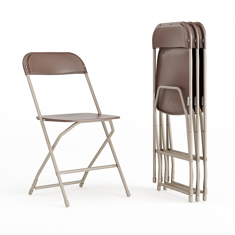 Flash Furniture HERCULES™ Plastic Armless Folding Chair, Premium Brown, 4/Pack image 1