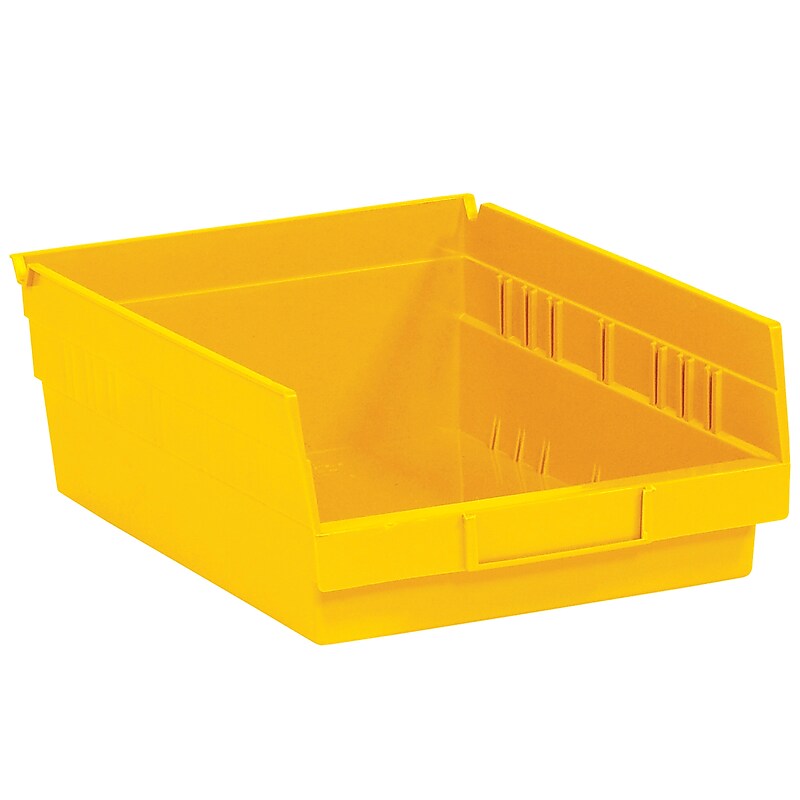 Quill Brand Medium Stackable Plastic Storage Bin, 11.625" x 4"x 11.12", 34.29 Qt., Yellow, 8/Carton (BINPS105Y) image 1