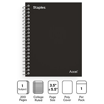 Staples Premium 1-Subject Notebook, 3.5" x 5.5", College Ruled, 200 Sheets, Black (TR58288)