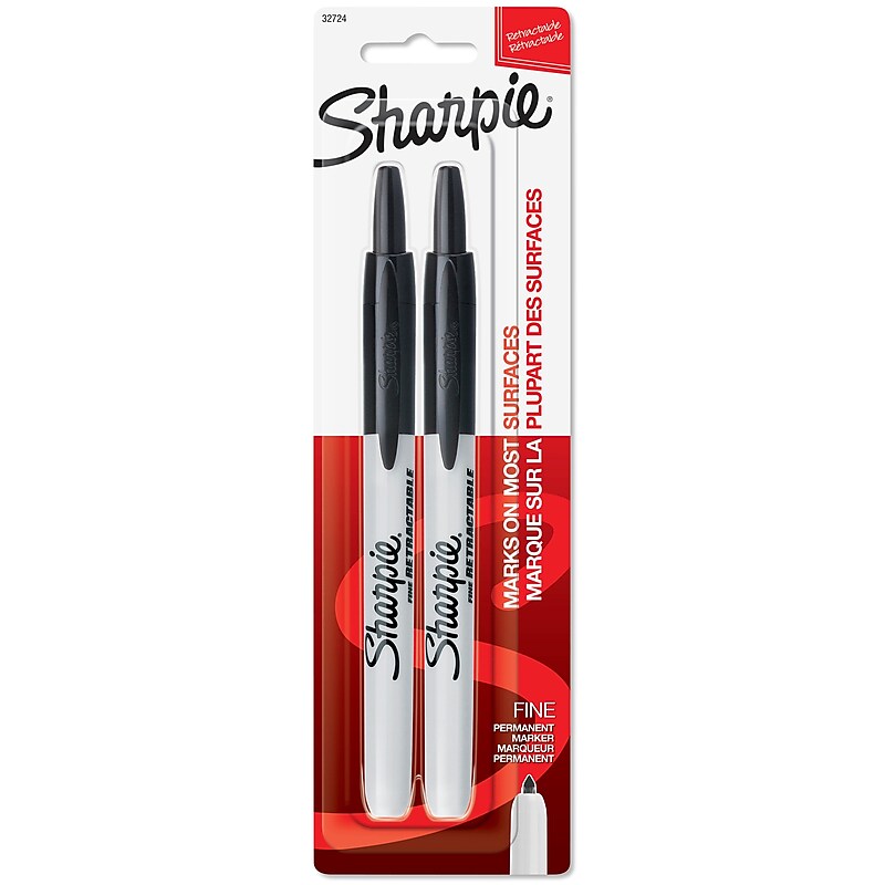Sharpie Retractable Permanent Markers, Fine Tip, Black, 2/Pack (32724) image 1
