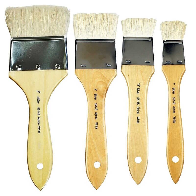Silver Brush Alpine White Natural Goat Bristle, Wide Wash & Blend Background Brush Set, 4/Pack (SLVAW5560) image 1