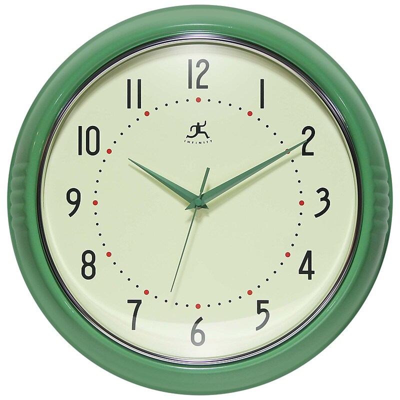 Infinity Instruments Round Retro Green Wall Clock, Aluminum, 15" (10940GR-15) image 1