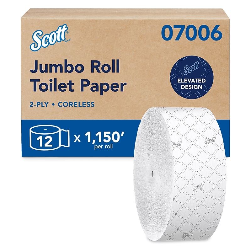 Scott Essential JRT Recycled Coreless Jumbo Toilet Paper, 2-ply, White, 1,150 ft./Roll, 12 Rolls/Carton (07006) image 1