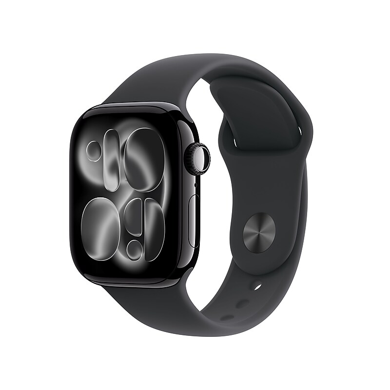 Apple Watch Series 11 GPS + Cellular Smartwatch, 42mm, Jet Black Aluminum Case with Black Sport Band, Small/Medium (MF834LW/A) image 1