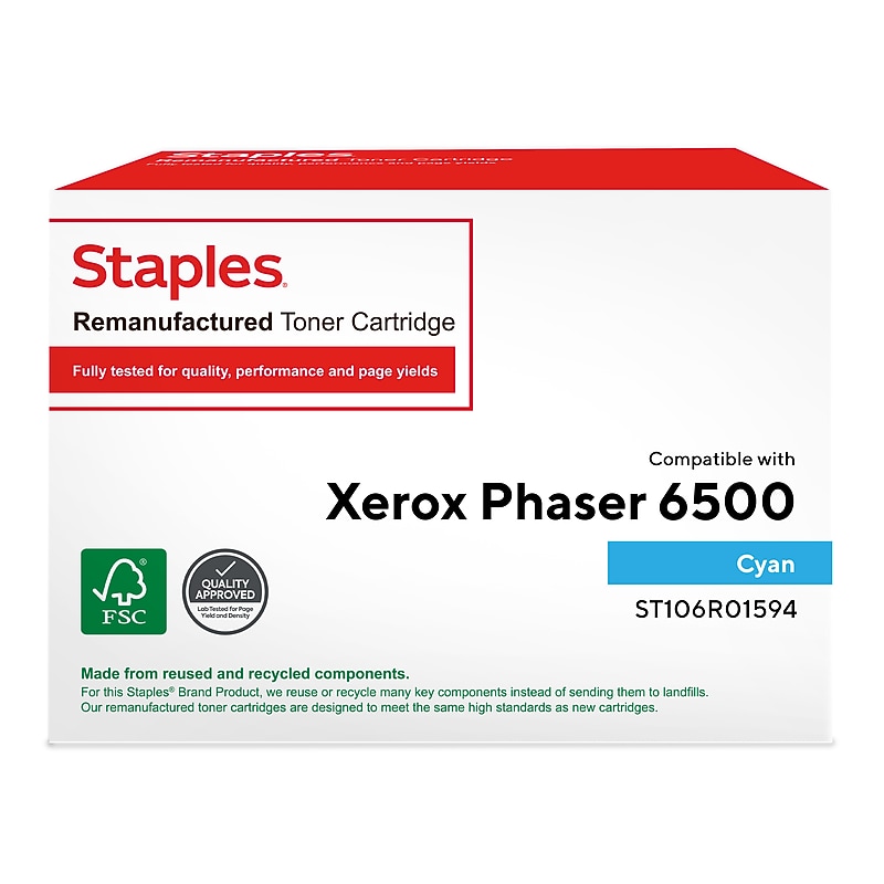 Staples Remanufactured Cyan High Yield Toner Cartridge Replacement for Xerox (TR106R01594/ST106R01594) image 1