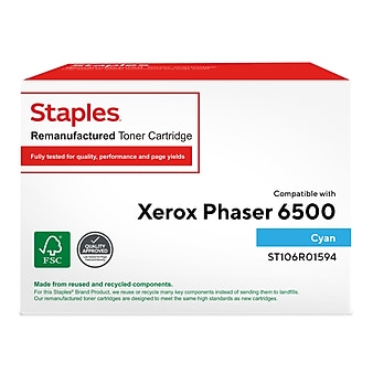 Staples Remanufactured Cyan High Yield Toner Cartridge Replacement for Xerox (TR106R01594/ST106R01594)