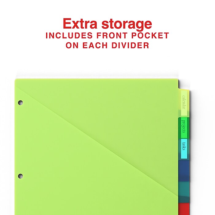 Staples Large Tab Plastic Insertable Pocket Dividers, 8-Tabs