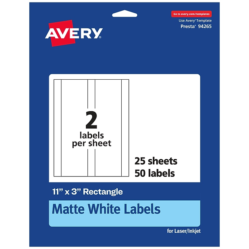 Avery Laser/Inkjet Multipurpose Labels, 3"  x 11", Matte White, 50/Pack (94265) image 1