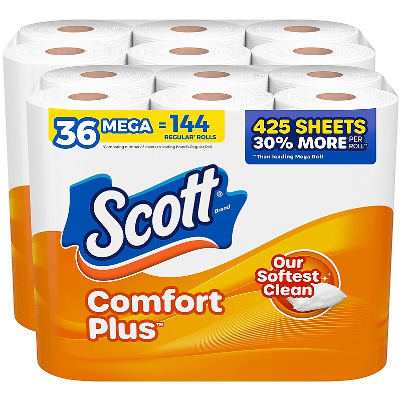 Scott Comfort Plus Mega Toilet Paper, 1-ply, White, 462 Sheets/Roll, 36 Rolls/Case (54262) image 1