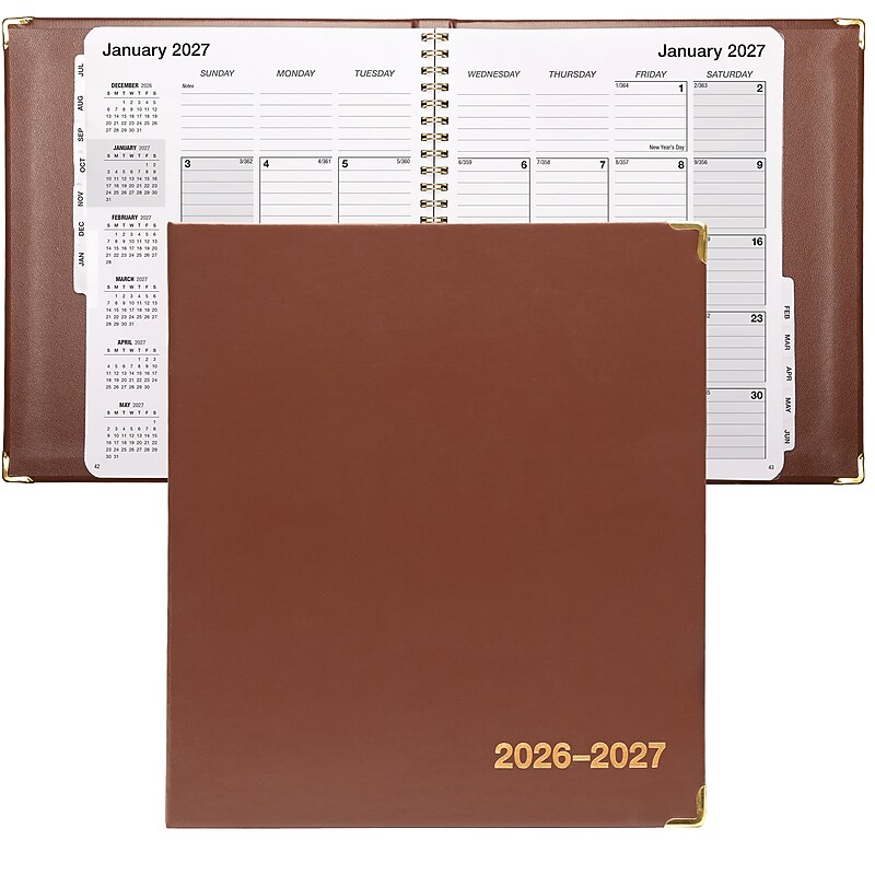 2026-2027 Excello Brands 7" x 9" Academic Year Executive Monthly Planner, Monthly, 12 Month, Brown image 1