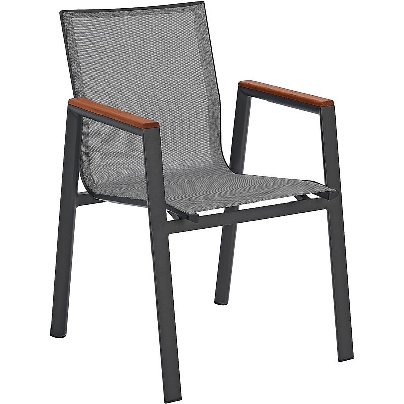 Global Industrial Outdoor Sling Armchair with Teakwood Armrests, Gray, 4/Pack (437000GY) image 1