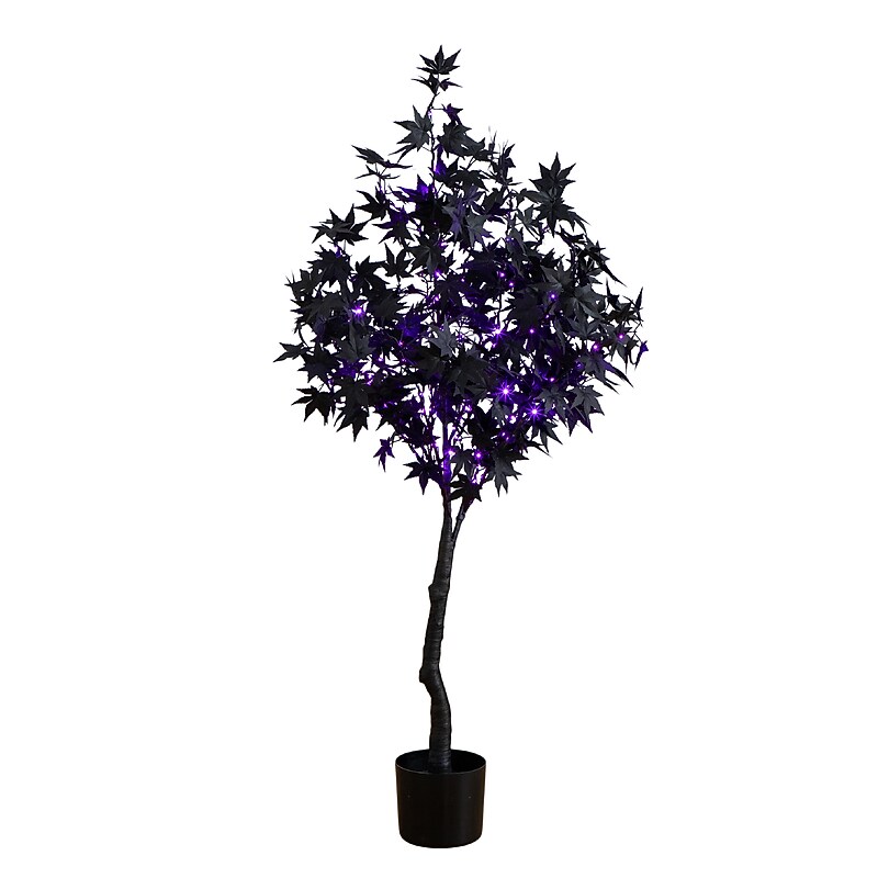 Nearly Natural Pre-Lit Artificial Halloween Black Maple Tree, 4' (T5217) image 1