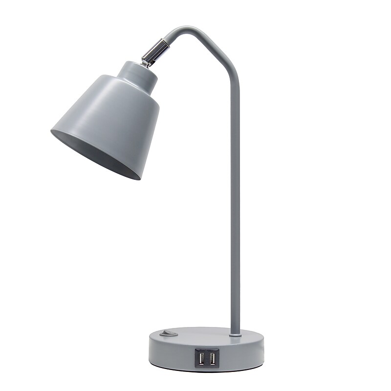 Simple Designs Sleek Essentials LED Desk Lamp, 16", with USB Ports, Gray (LD1071-GRY) image 1