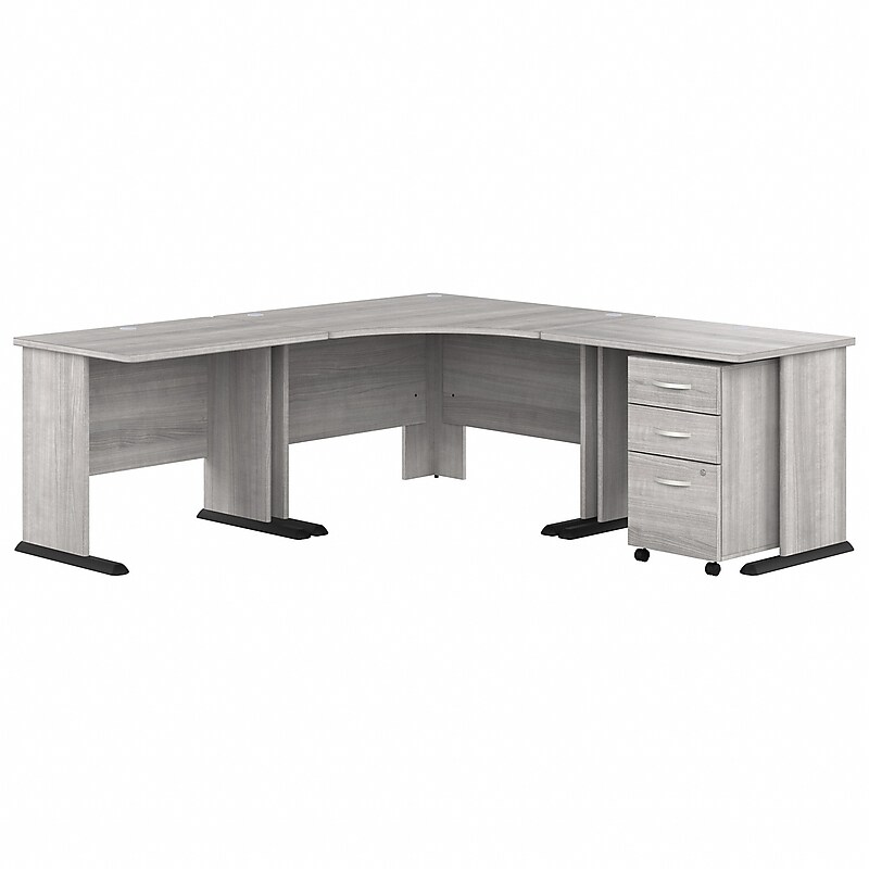 Bush Business Furniture Studio A 83"W Large Corner Desk with 3 Drawer Mobile File Cabinet, Platinum Gray (STA003PGSU) image 1