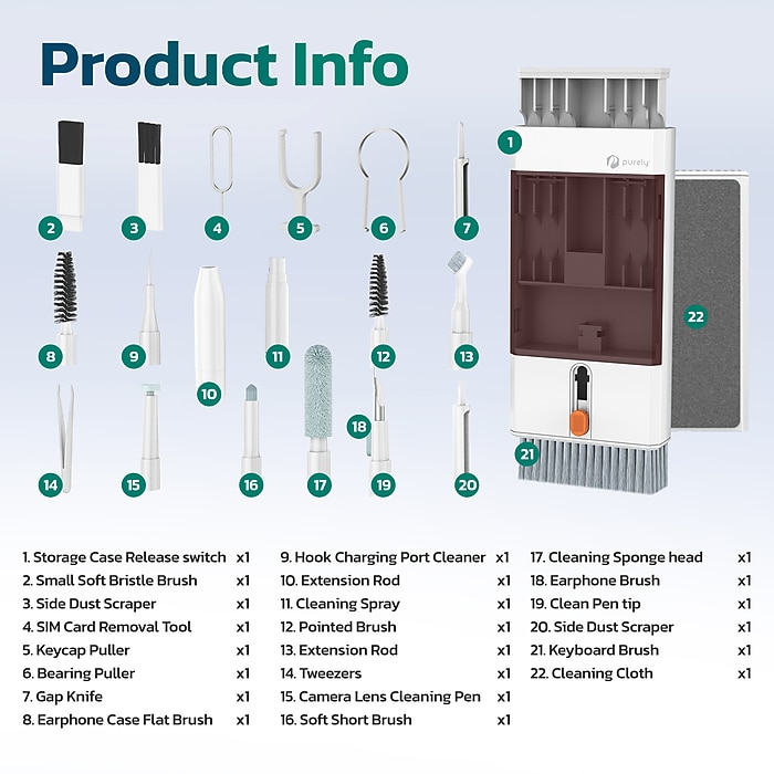 Purely D58 22-in-1 Computer and Keyboard Cleaning Brush Kit with