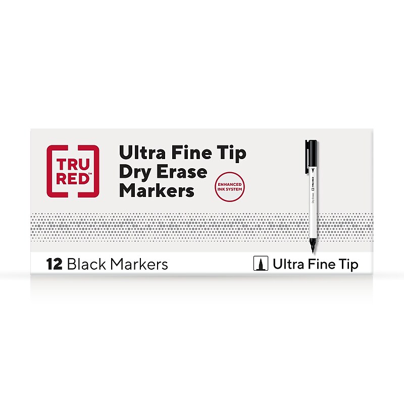 TRU RED™ Pen Dry Erase Markers, Ultra Fine Tip, Black, 12/Pack (TR61438-CC) image 1