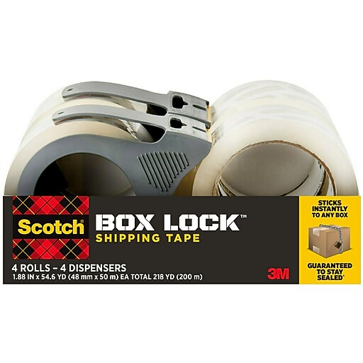 Scotch Box Lock Shipping Packing Tape with Refillable Dispensers, 1.88