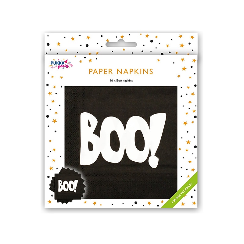 Pukka Party Boo! Halloween Paper Napkins, Black, 16/Pack (PTY553) image 1