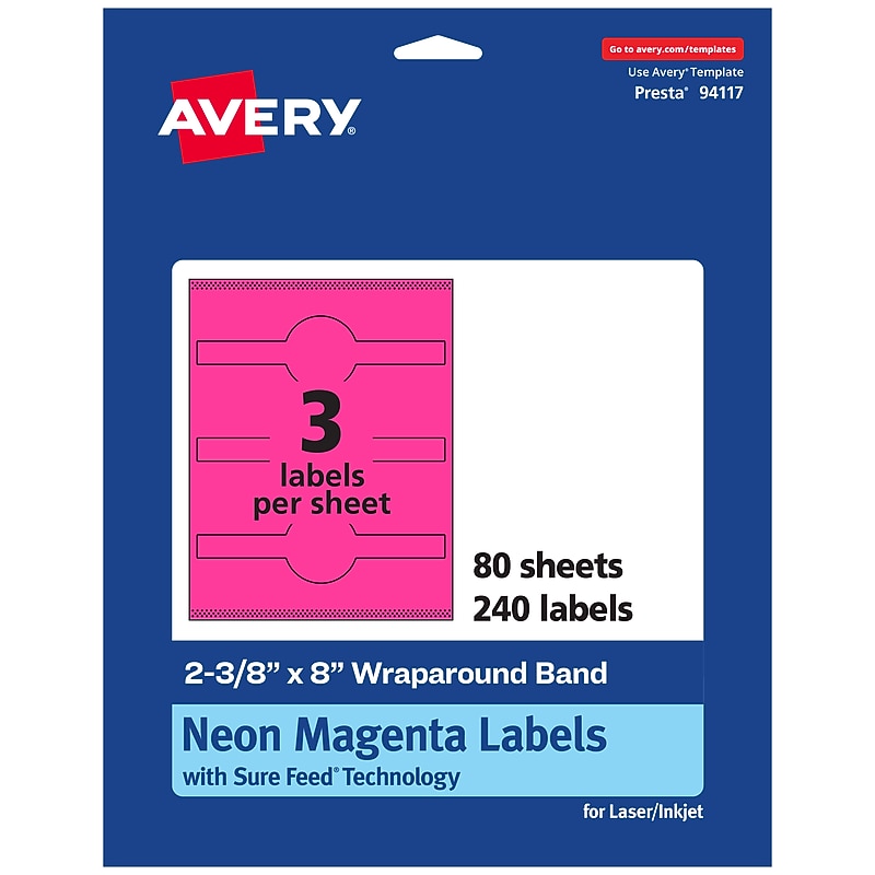 Avery Cigar Laser/Inkjet Multipurpose Labels, 2-3/8" x 8", Neon Magenta (240/Box) image 1