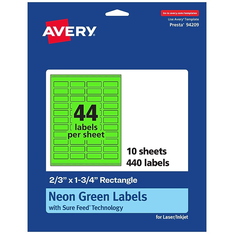 Avery Rectangle Multipurpose Labels, 2/3" x 1-3/4", Neon Green, 440/Pack (94209) image 1
