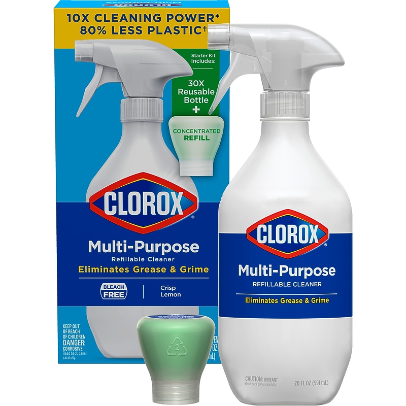 Clorox Multi-Purpose Cleaning Spray System Starter Kit, 1 Spray Bottle and 1 Refill, Crisp Lemon, 1.13 fl. oz. (60160) image 1