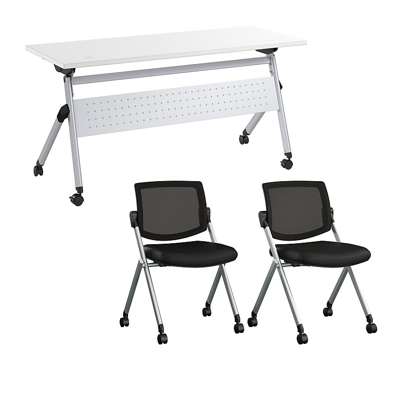 Bush Business Furniture Envision 60"W Foldable Training Room Table with 2 Chairs, White (NVS003WH) image 1