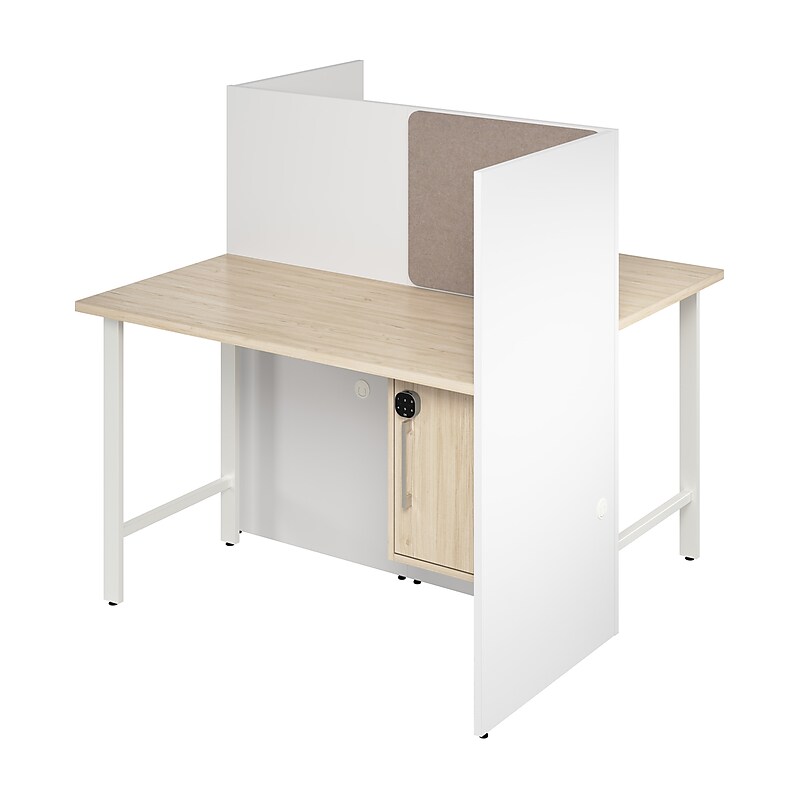 Bush Business Furniture Hustle 48"W 2 Person Back to Back Cubicle Panel Workstation, White/Natural Elm (HUS031WHNE) image 1