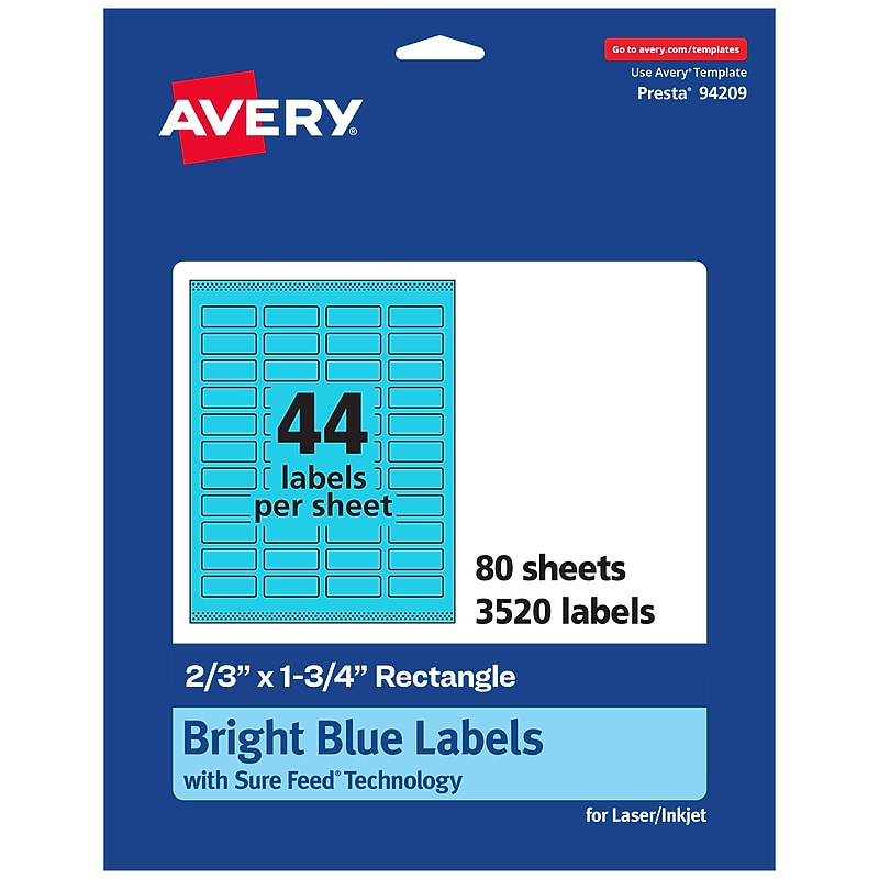Avery Printable Rectangle Multipurpose Labels, 2/3" x 1-3/4", Bright Blue, 3520/Box (94209) image 1
