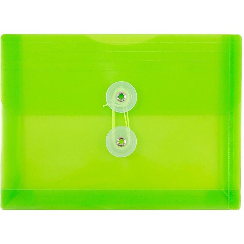 JAM Paper Premium Plastic Filing Envelope with Button & String Closure, Lime Green, 3/Pack (920B1LIX3) image 1