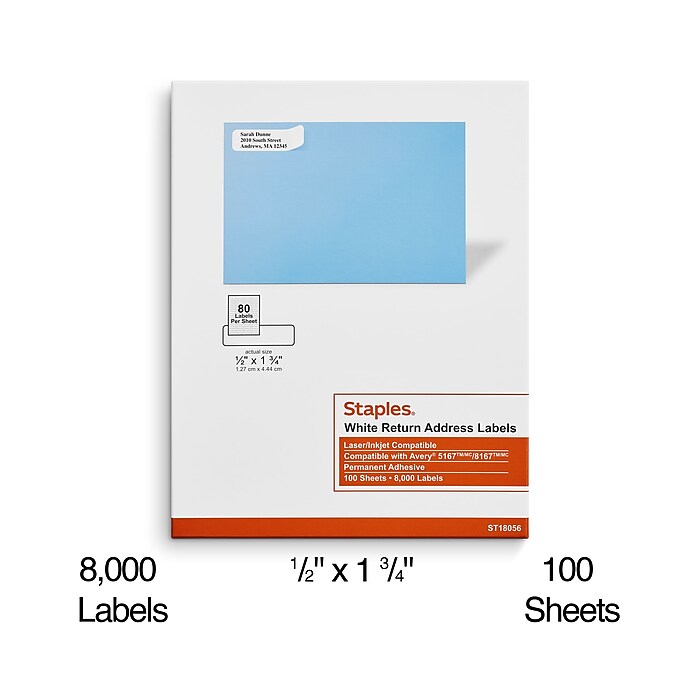 Staples Laser/Inkjet Address Labels, 1/2