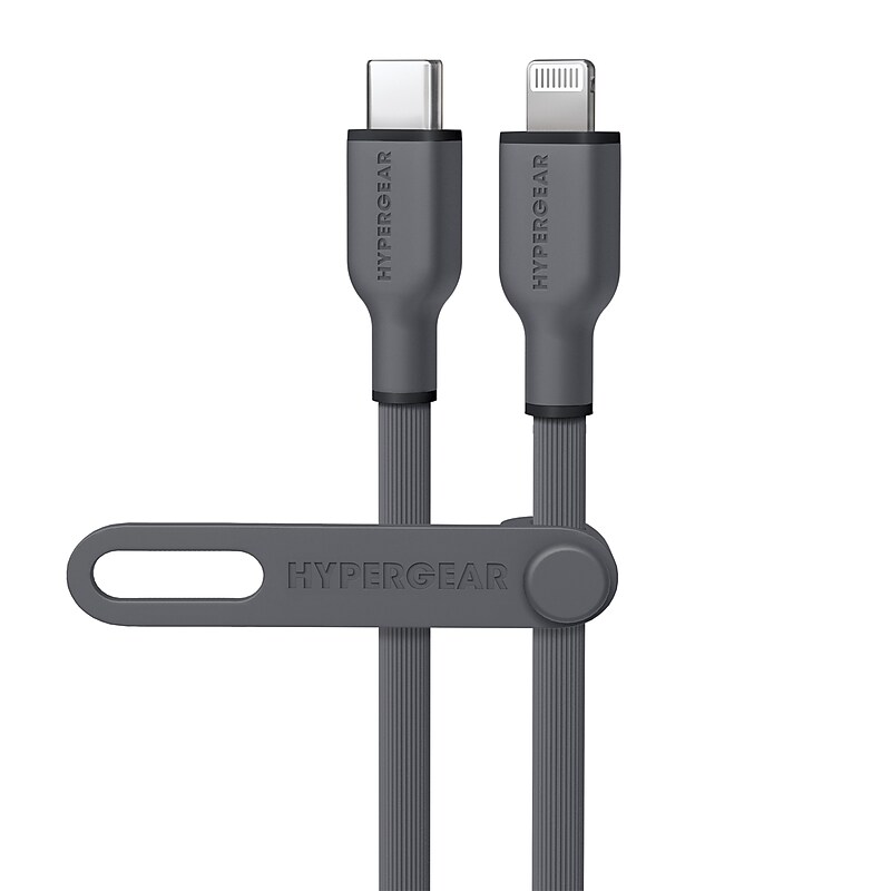 HyperGear Flexi Pro USB-C to Lightning Soft-Touch Silicone Fast Charge and Sync Cable, 10 ft., Gray (16009) image 1