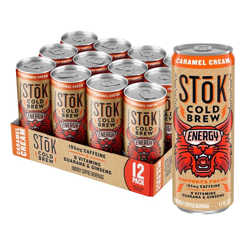 Stok Energy Caramel Cream Cold Brew Coffee, 11 oz., 12 Cans/Carton (196067) image 1