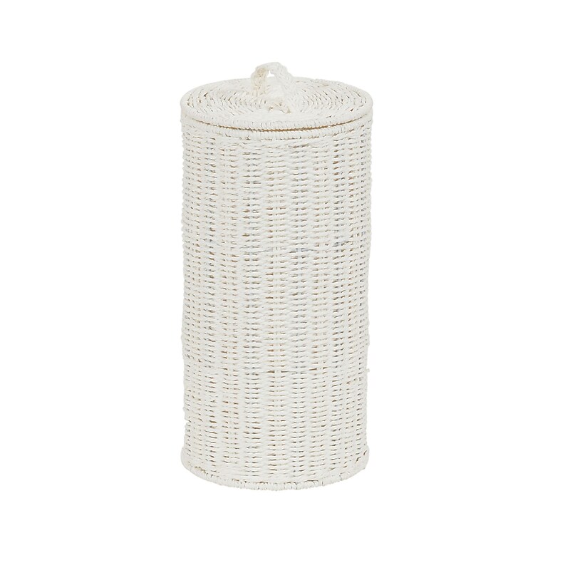 Household Essentials Wicker Toilet Paper Holder with Lid, White (HHML-7194) image 1