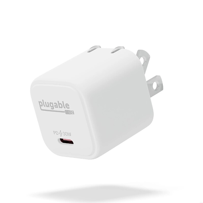 Plugable GaN USB-C Wall Charger, 30W, White (PS-30C1W) image 1